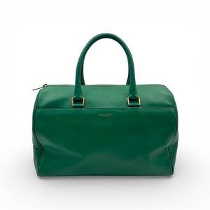 Saint Laurent Green Leather Duffle Top Handle Bag Gold Hardware